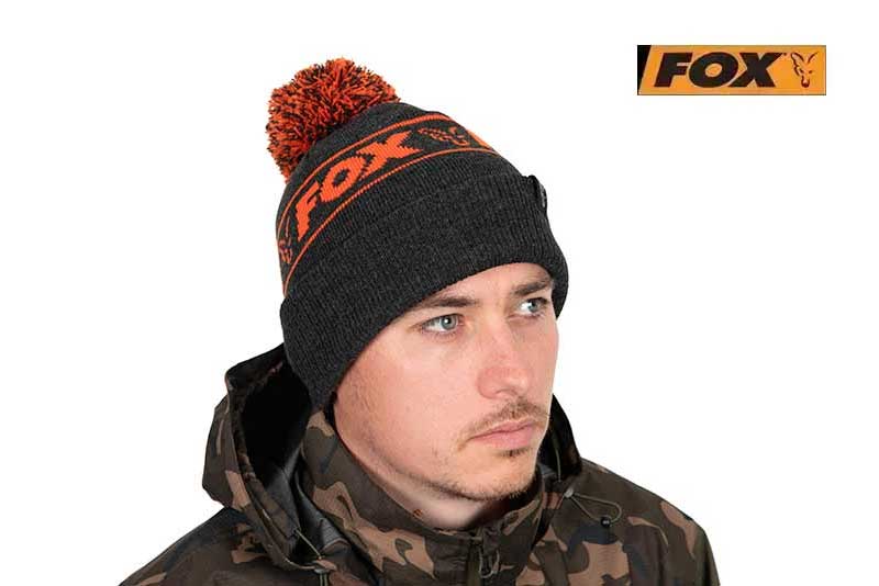 Fox Collection Bobble Hat Black Orange
